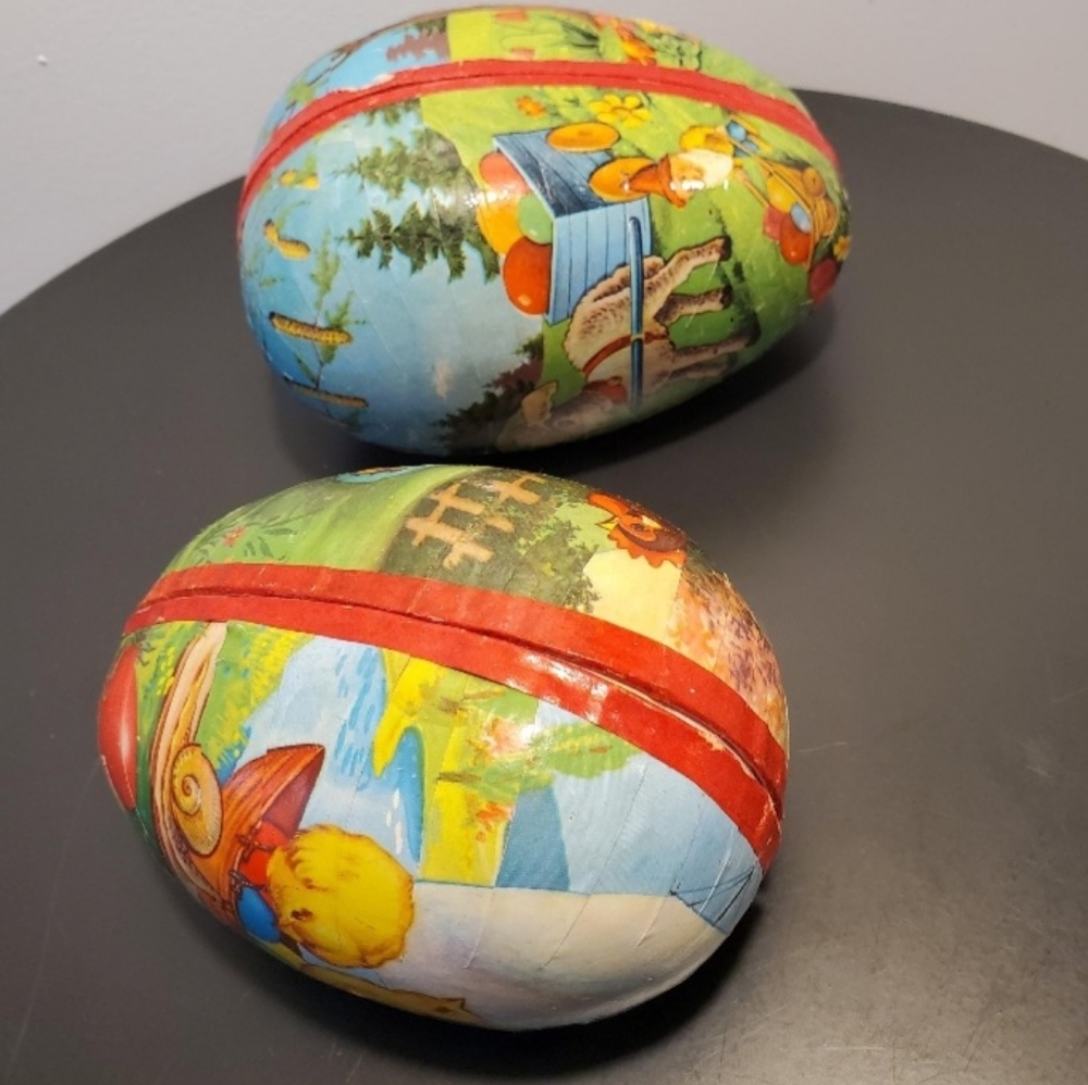 Vintage Paper Mache eggs/ Easter egg/chicken/ Rooster/lambs/children's eggs
